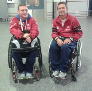 Rob Davies and Neil Robinson wait to check in at Gatwick