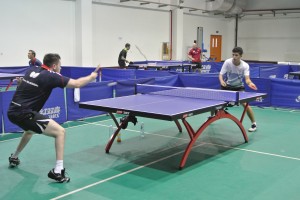Aaron McKibbin and Kim Daybell practising in the training hall