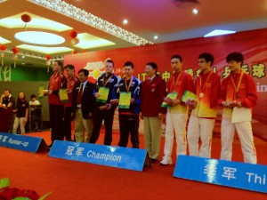 Ross and Aaron receive the gold medal at the China Open