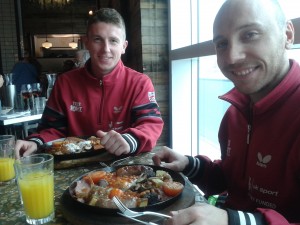 Psychologist Tim and head coach Greg tuck into Jamie's full breakfast